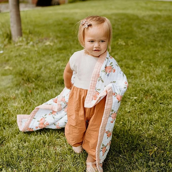 Little Unicorn Newborn Receiving Quilt | Ultra- Soft, Multi-Layered Muslin Fabric | Gift for Newborns & on-The-go (Watercolor Roses)