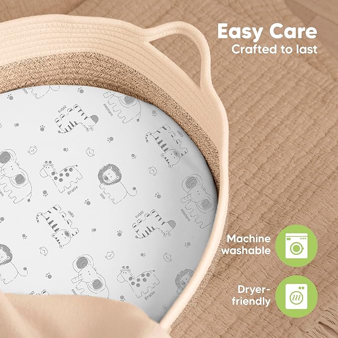 2-Pack Baby Bassinet Sheets Girl, Boy - 33x17 Viscose Derived from Bamboo Bedside Mattress Fitted Bassinet Sheets, Compatible with Halo Bassinest Swivel Sleeper, Baby Delight, Graco (KeaSafari)