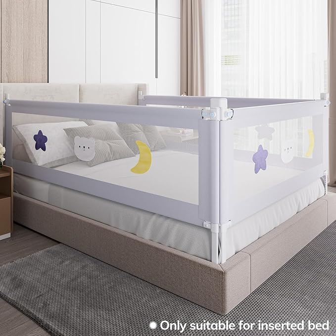 omzer Bed Rail for Toddlers - Toddler Bed Rails with Double Child Lock - Bed Rail for Baby Kids with Pattern - Height Adjustment Guard Rails for Twin Size Bed - 3 Pack, 39x75x75”