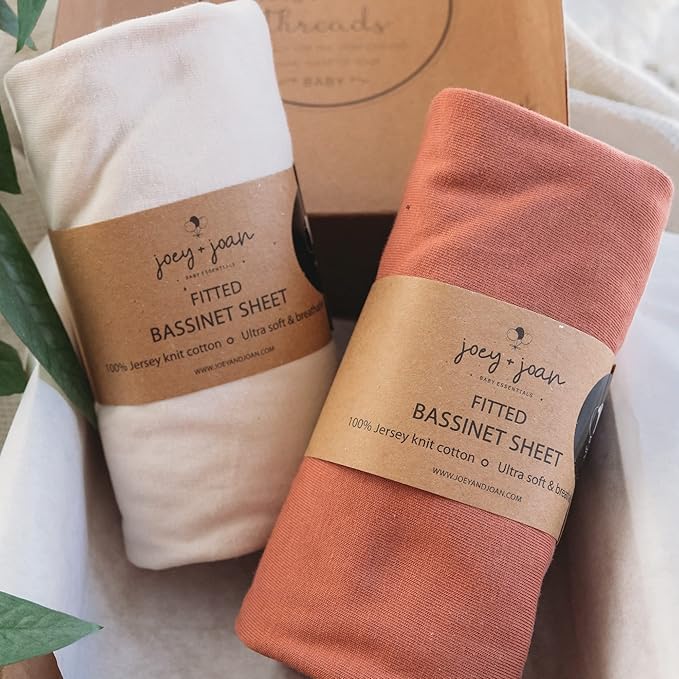 Bassinet Fitted Sheets Compatible with 4moms Breeze Plus Bassinet Model 1045 – Snuggly Soft 100% Jersey Cotton – Beige + Rusty Brown – 2 Pack – Not for Old Models