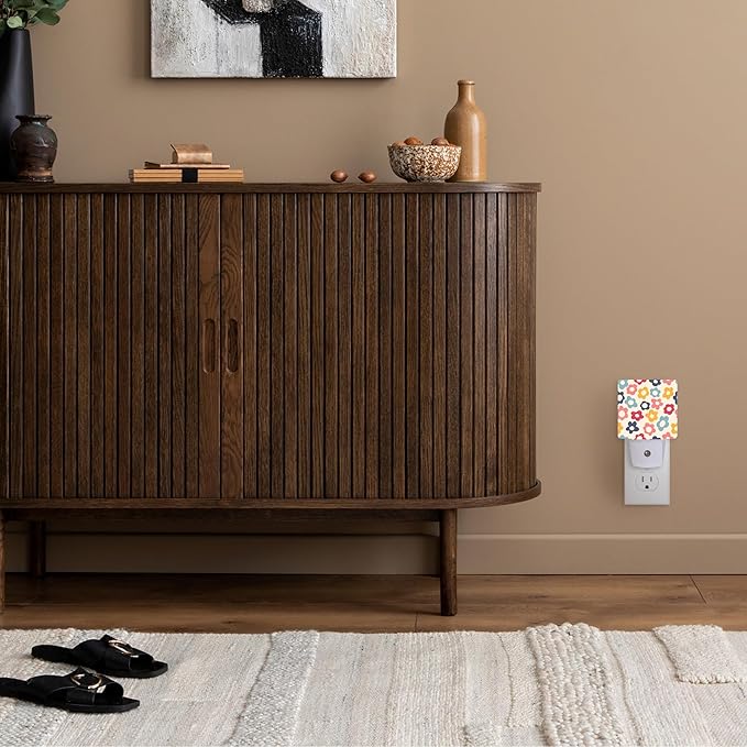 Vintage Groovy Flowers Night Light with Dusk to Dawn Sensor for Kid Girls Boys Women Men Room Decor, Hallway, Kitchen, Bathroom, Nursery, Stairs