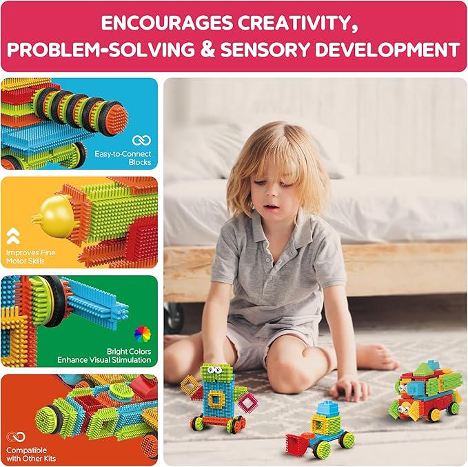 Contixo STEM Building Toys, ST6 100 pcs Bristle Shape 3D Tiles Set Construction Learning Stacking Educational Block, Creativity Beyond Imagination, Inspirational, Recreational Toy for Kids Ages 3-8