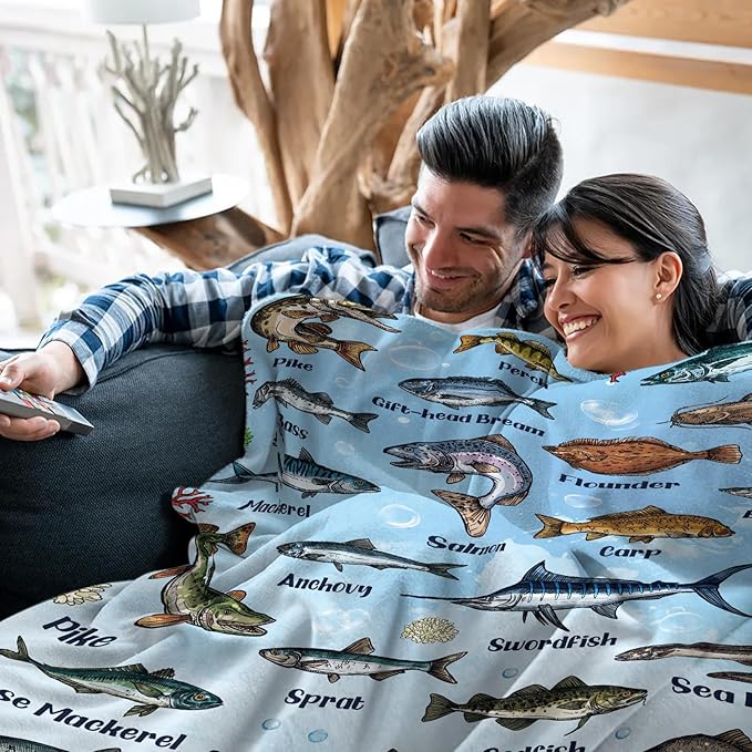 Fish Blanket Gifts for Fish Lover, Fishing Gifts for Men Boys, Fishing Decor, Soft Throw Blanket, Birthday Christmas Thanksgiving Gifts for Aquarium Lovers, 50" X 60"