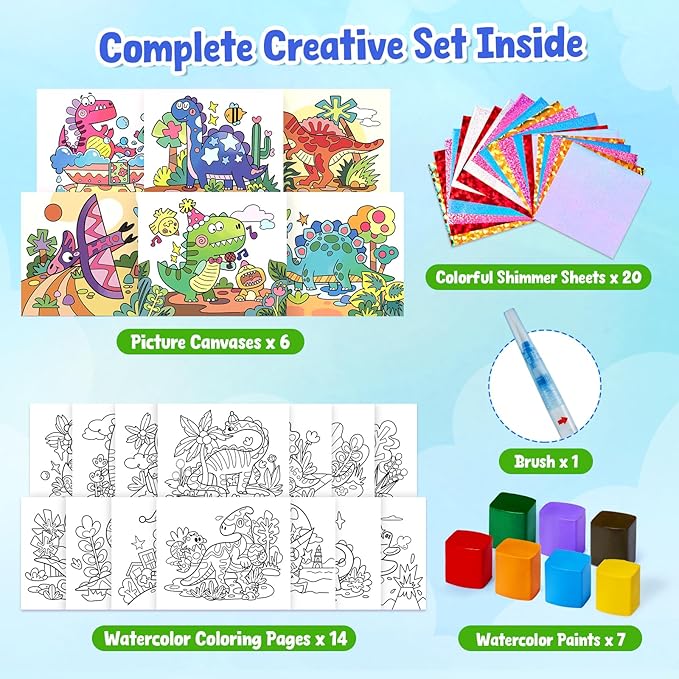 JoyCat Paint with Water Coloring Books, Art & Craft Activity, No Mess Art for Kids Ages 4-8, Craft Kits & Supplies, DIY Creative Activity, Presents for Girls & Boys (Dinosaurs)