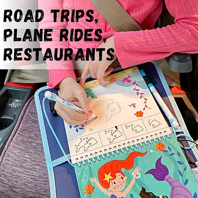 Totebook Kids Travel Educational Activity Book with Washable Markers - Car and Airplane Activities, Learning Toys for Toddlers- Reusable Stickers for Ages 4, 5, 6 (Princess & Extra Ocean Book)