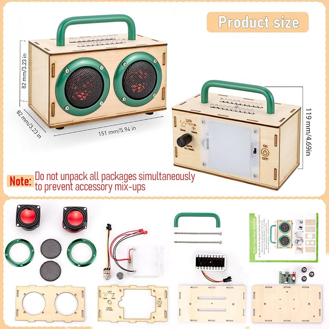 DIY Bluetooth Speaker Kit - STEM Projects for Kids & Adults Age 8-12-16, Build Portable Speaker with LED Light, Science Experiment Electronics Set, Birthday Gifts for 9 10 11 13 14 Year Old Boy & Girl