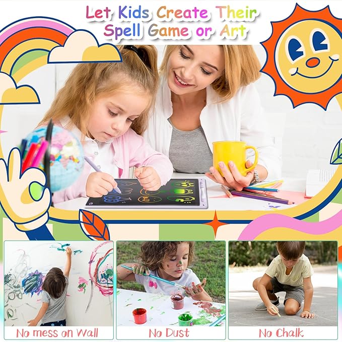 12 Inch LCD Writing Tablet - Colorful Electronic Drawing Pad & Doodle Board for Kids Ages 3-8, Erasable Educational Toy, Birthday for Girls and Boys (White)