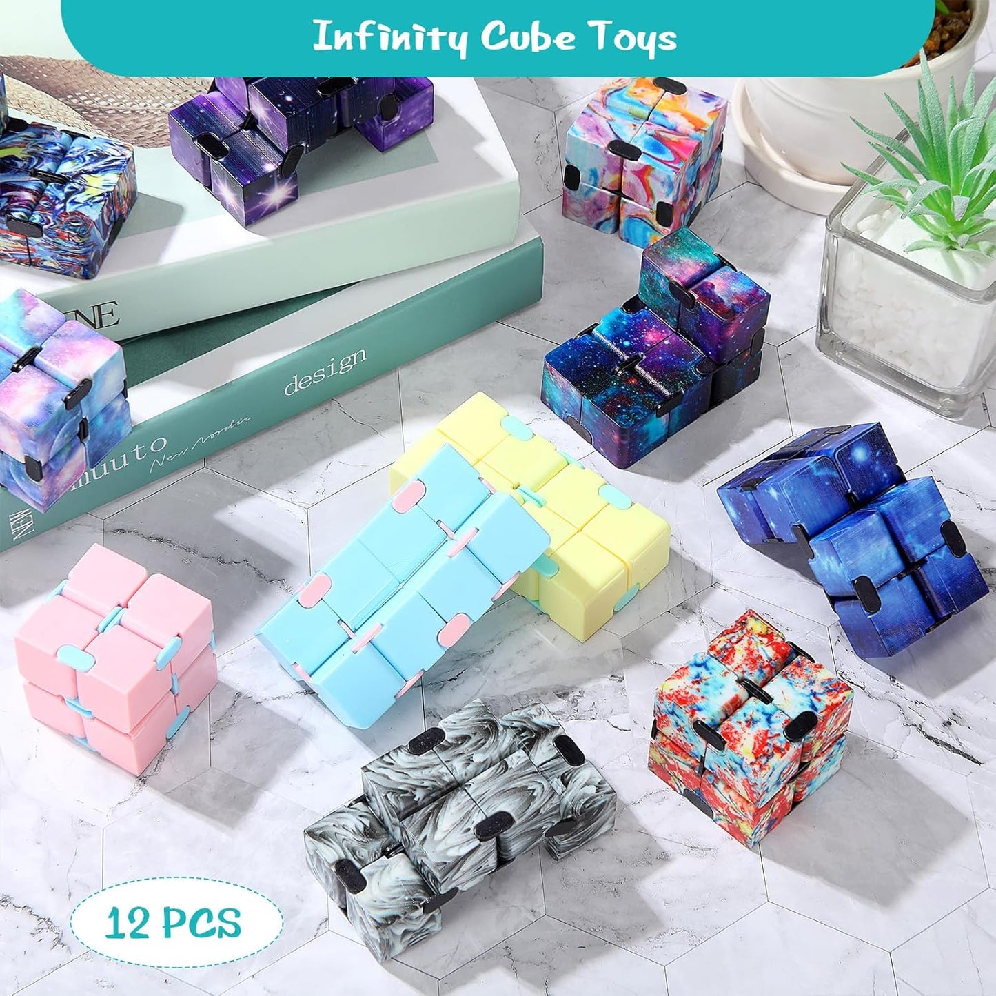 12 Pieces Mini Cube Blocks Mini Cube Desk Toy Magic Sensory Tool Blocks Puzzle Flip Cube for Teens Adults Birthday Favors (Star and Macarons)