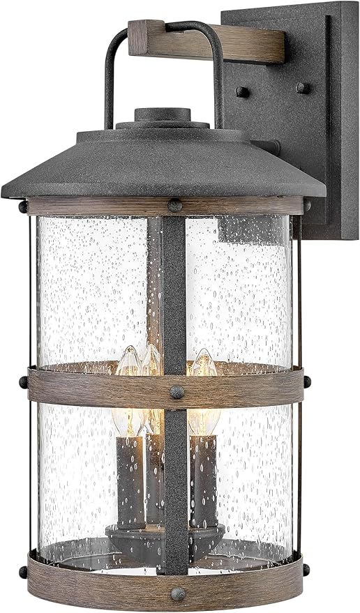 Hinkley Lakehouse Medium Wall Mount Lantern - Estate Series, 3-Light, Coastal, Aluminum, Clear Seedy Glass - Aged Zinc with Driftwood Gray Accents