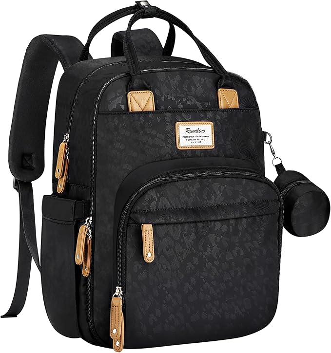 RUVALINO Diaper Bag Backpack-Multifunction Baby Travel Bag with Changing pad, Insulated Bottle Holders & Pacifier Case, Large Capacity, Waterproof, Black Leopard