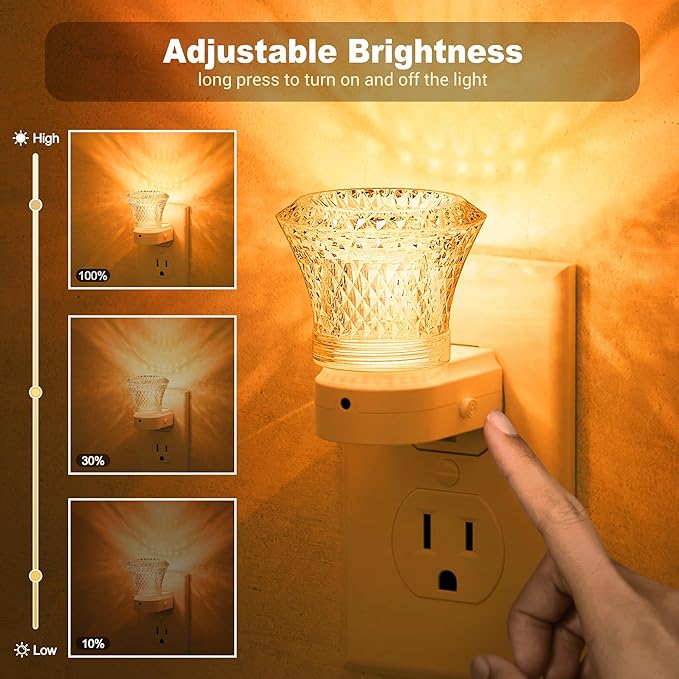 JandCase Amber Night Light Plug in, Night Lights Plug into Wall [2 Pack] with Dusk to Dawn Light Sensor, 1600K Amber Night Light, Adjustable Brightness Nightlight for Kids Bathroom Bedroom Hallway