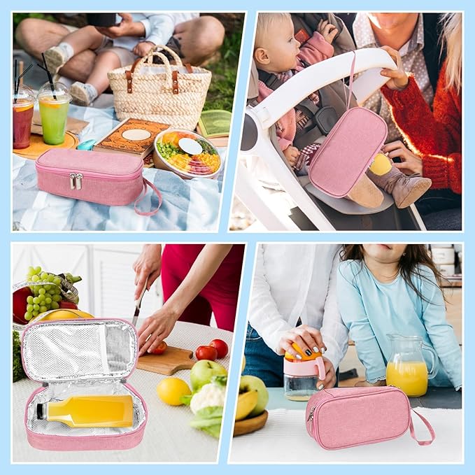 Breastmilk Cooler Bag with Ice Pack, Portable Insulated Breast Milk Storage Cooler Bag, Small Stylish Breastmilk Storage Bag Cooler with Wrist Strap (Pink)