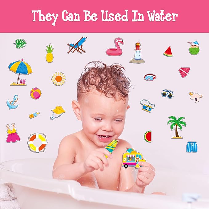 40PCS Reusable Jelly Stickers, Waterproof Summer Beach Window Cling Stickers for Toddlers, Removable Easy to Clean Gel Decals for Kids, Adults, Home & Classroom Decors, Travel Toy (Not Edible)