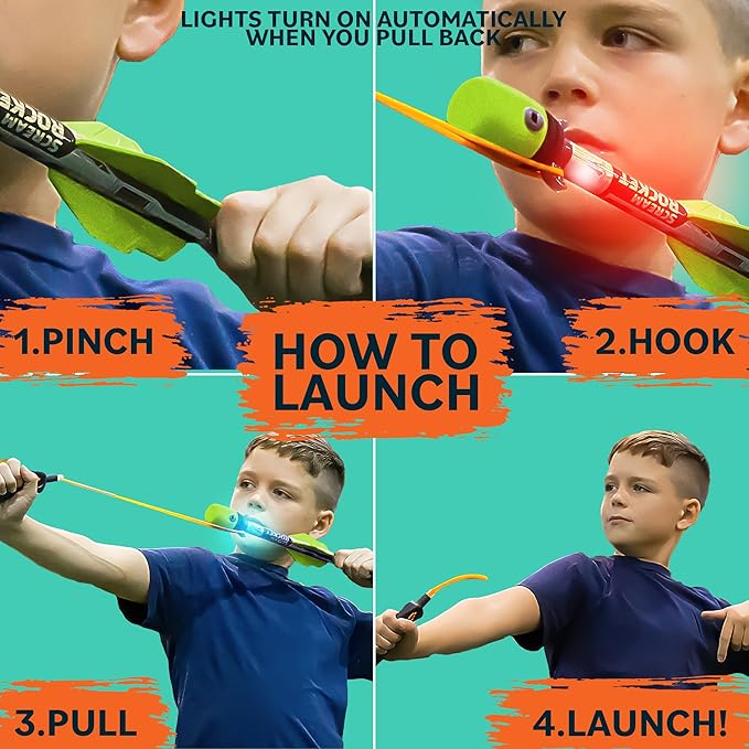 Light Up Foam Rocket Toys for Kids: Best LED Rocket Launcher Slingshot Lights Up & Makes Noise! for Boys & Girls. Outdoor Toy Party Favors Easter Stuffers & Great Gifts for Ages 8 9 10 11 12 13 +
