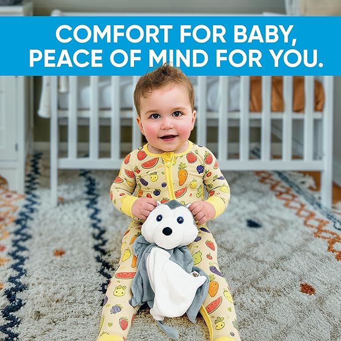 Love By Emi Baby Music Lovey Grey & White Husky, Baby Sleep Soother for Crib & Cuddle Bedtime, White Noise with Heartbeat & Lullaby, Plush Sound Toy, Stuffed Animal for Newborns, Infants & Toddlers