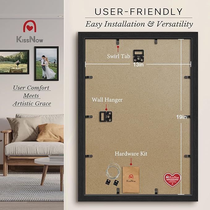 13x19 Picture Frame 2 Pack, Black Solid Wood, Wall Gallery Poster Frame