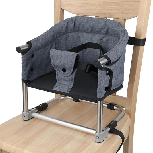 Booster Seat for Dining Table: Portable Toddler Booster Chair with Safety Buckle and Height Adjustable, Foldable Baby Feeding Chair, Kids High Chair Booster Seat for Kitchen Home Travel - Grey