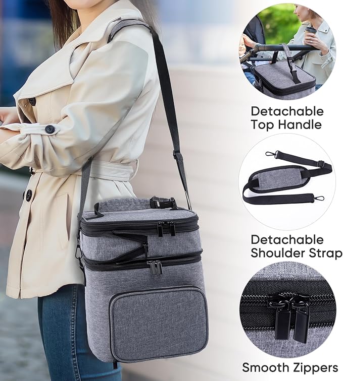 SFYBYHEART Breastmilk Storage Bag with Ice Pack for 6 Baby Bottles - Expandable Breast Pump Bag with Cooler for 6 Mam Bottles Up to 9 Ounce