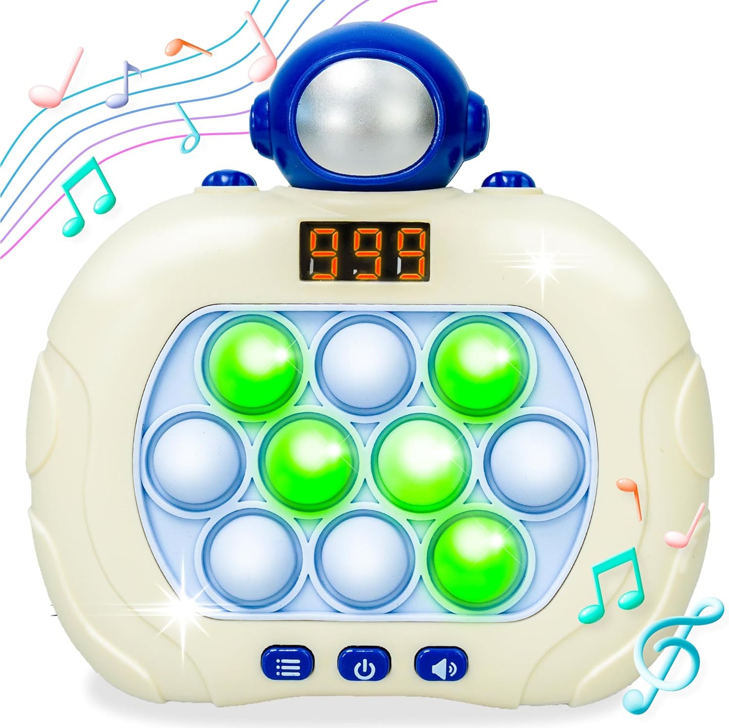 Marlo & Buzz Fast Push Game Toy with Popit Game Controller, Pop Fidget Animal with LED Screen - Sensory and Memory Console, Quick Bubble Light Toy, Pocket Games (Astronaut)