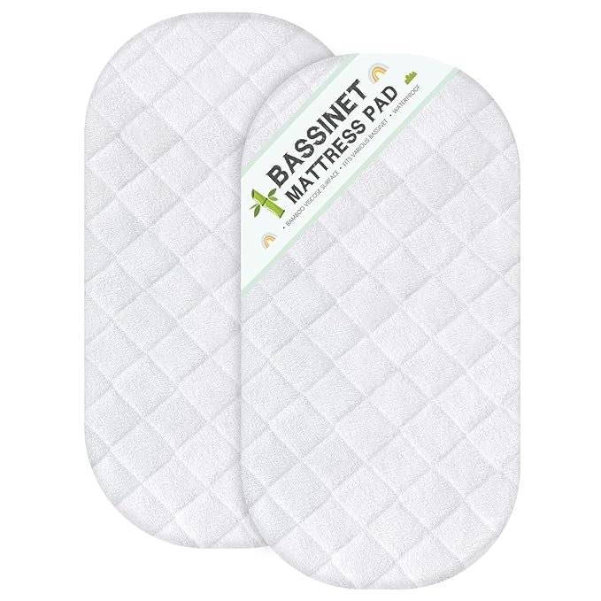 Bassinet Mattress Protector Fits 12" x 27" Moses Basket and Silver Cross Stroller Bassinet Mattress, Ultra Soft Waterproof and Breathable, 2 Pack, Washer & Dryer