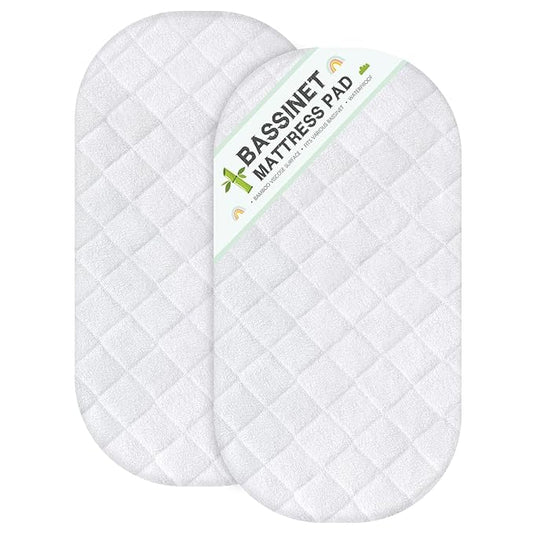 Bassinet Mattress Protector Fits 12" x 27" Moses Basket and Silver Cross Stroller Bassinet Mattress, Ultra Soft Waterproof and Breathable, 2 Pack, Washer & Dryer
