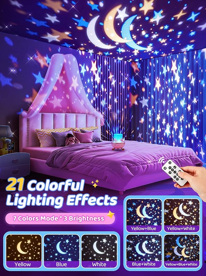 Carousel Night Light for Kids, 15 Music+15 Films+315 Colors Star Projector for Kids Night Light Projector,360°+Remote+1200mah Star Lights for Ceiling,Unicorn Toys for Girls Room Decor Christmas Gifts