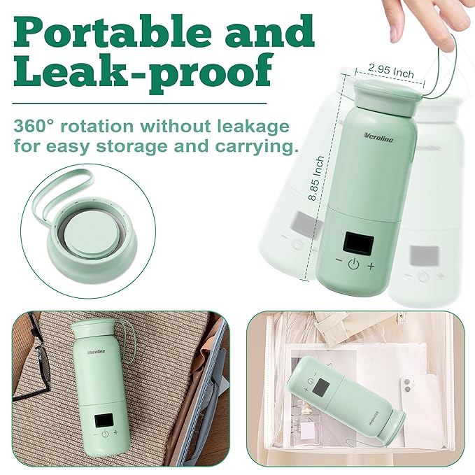 Portable Bottle Warmer for Travel, Baby Bottle Warmer with Adjustable Temp & Keep Warm for Formula, Breastmilk, Super Fast Charging & Rechargeable Milk Warmer, Cordless Water Warmer