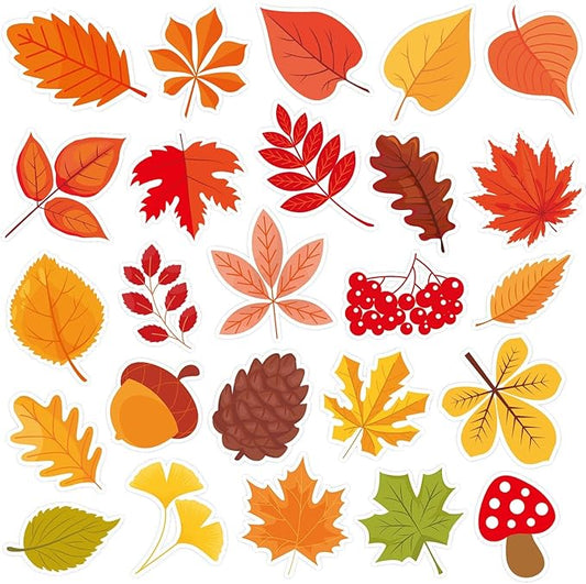 MARFOREVER 50 PCS Fall Gel Window Clings Stickers Reusable Autumn Maple Leaves Thick Gel Clings Decals for Kids Classroom Toddlers Home Thanksgiving Party Supplies Window Glass Decorations