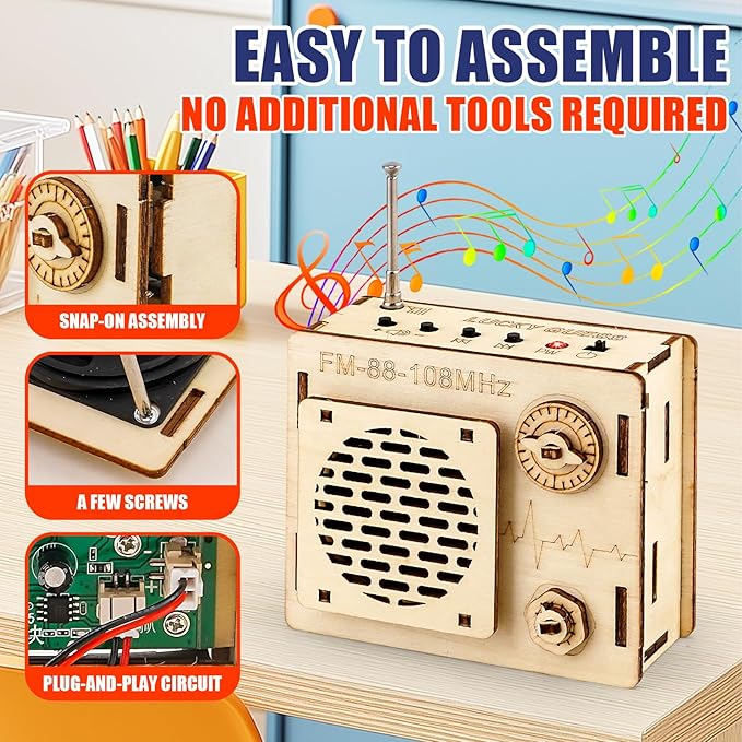 STEM Projects for Kids & Adults, FM 88-108 MHz Radio Toy Set, DIY Science Experiment Electronics Kit, Beginner's Starter Set, Idea Gifts for Teenage Boy Girl