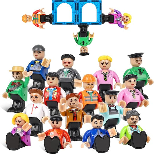 15 Pieces Magnetic People Figures for Kids, Magnet Play People Perfect for Magnetic Tiles Building Blocks STEM Learning Magnet Toys for Boys Girls Ages 3 4 5 6 7+ Years Birthday Gifts(Styles May Vary)
