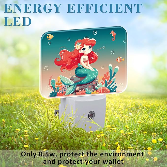 Beautiful Mermaid Girl Night Light for Kids, Mermaid Girl LED Night Light Plug into Wall with Dusk to Dawn Sensor for Girls Boys Women Men Bedroom, Hallway, Kitchen, Bathroom, Stairs Decor