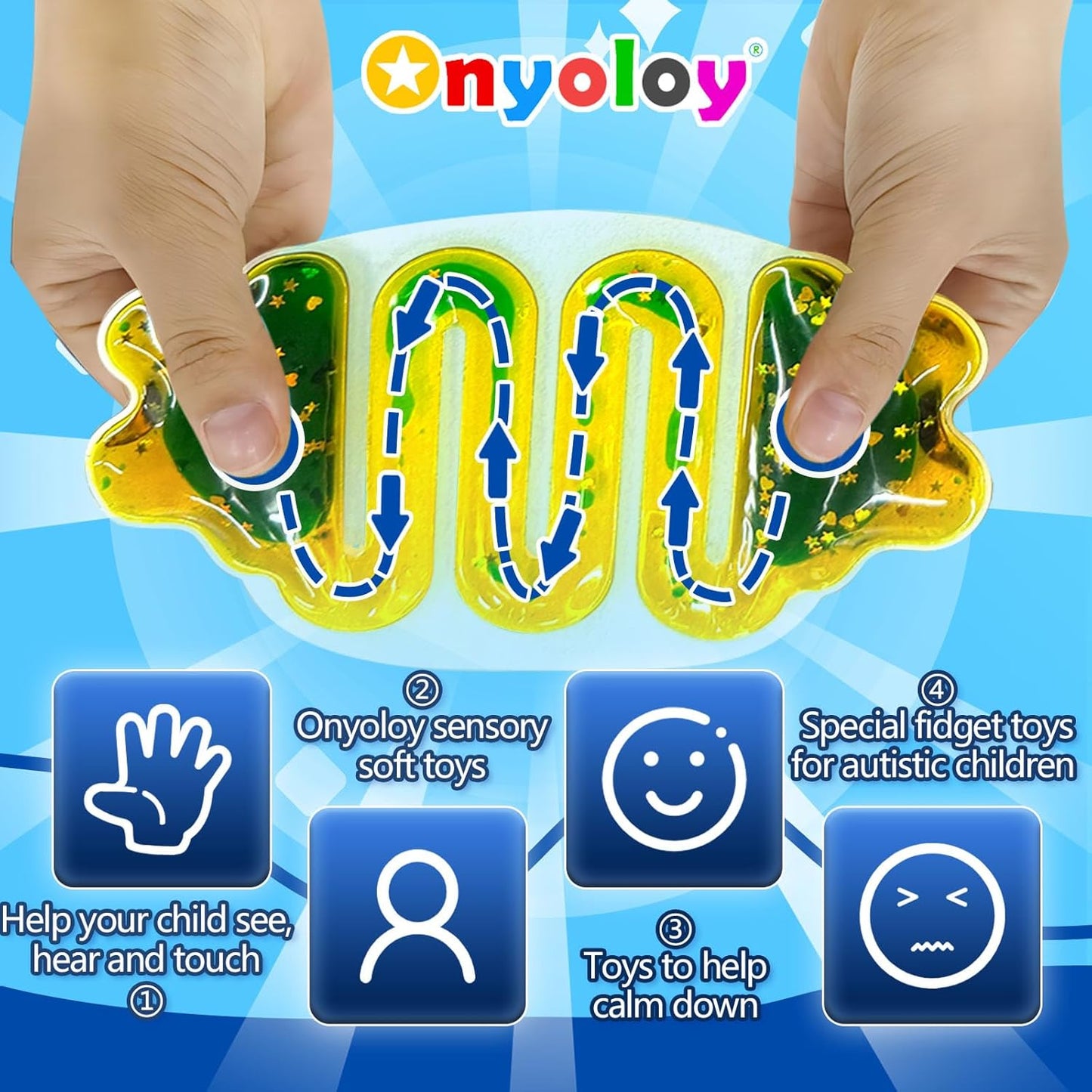 Squishy Tube Sensory Toys for Kids: Sensory Toys for Autistic Kids Glitter Sensory Squeeze Tube Anxiety Relief Toy for Ages 3 to Adults Easter Basket Christmas Stocking Stuffers 4-Pack Multi-Color