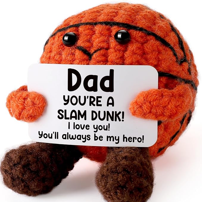Dad Birthday Gifts from Daughter Son Wife - Cool Handmade Crochet Small Basketball Decor, Ideal Fathers Day for Dad Father Daddy New Dads, I Love You Gift for Dads