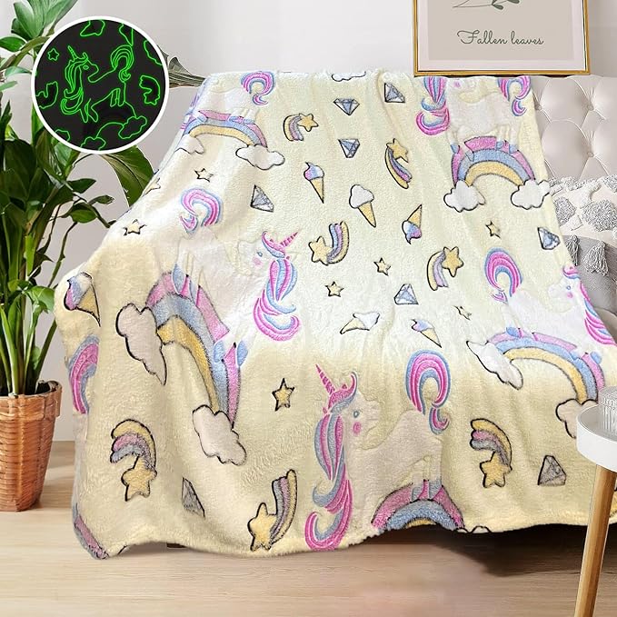 TEHALK Personalized Blanket for Kids Baby Toddler Blanket Unicorns Gifts for Girls Unicorn Blanket for Girls Glow in The Dark Blankets Kids Soft Throw Blanket for Couch Bed 40"x50"