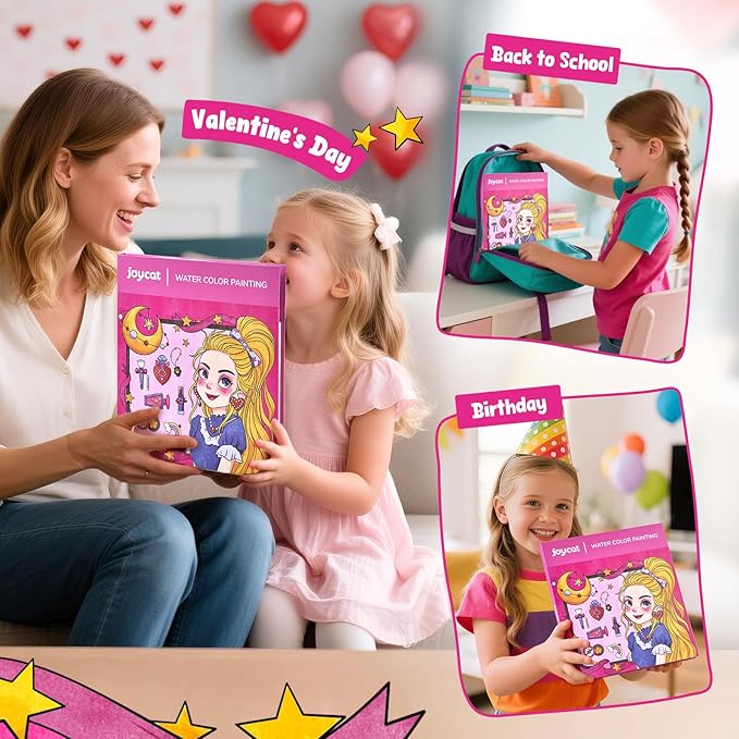 JoyCat Paint with Water Coloring Books for Toddlers, Watercolor Painting Sets for Kids Ages 3-5 4-8, Arts and Crafts Drawing Activities Toy Birthday Gift for Boys Girls (Makeup & Manicures)