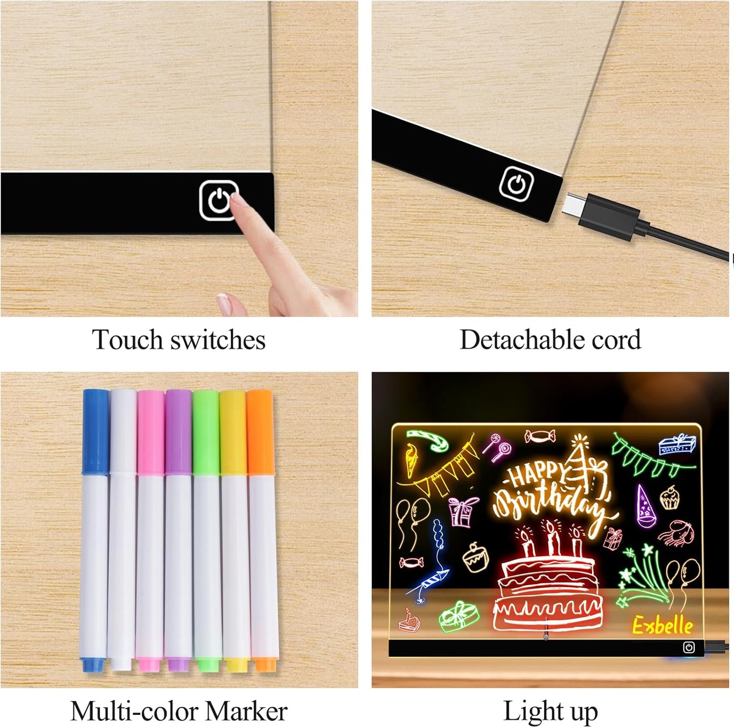 16“ LED Drawing Message Note Board 7 Colors Light Acrylic Dry Erase Lumiboard with Colors 2 Modes as Night Light for Kids Room/Store/Office Ideal Gift for Festival Decoration 7 Markers