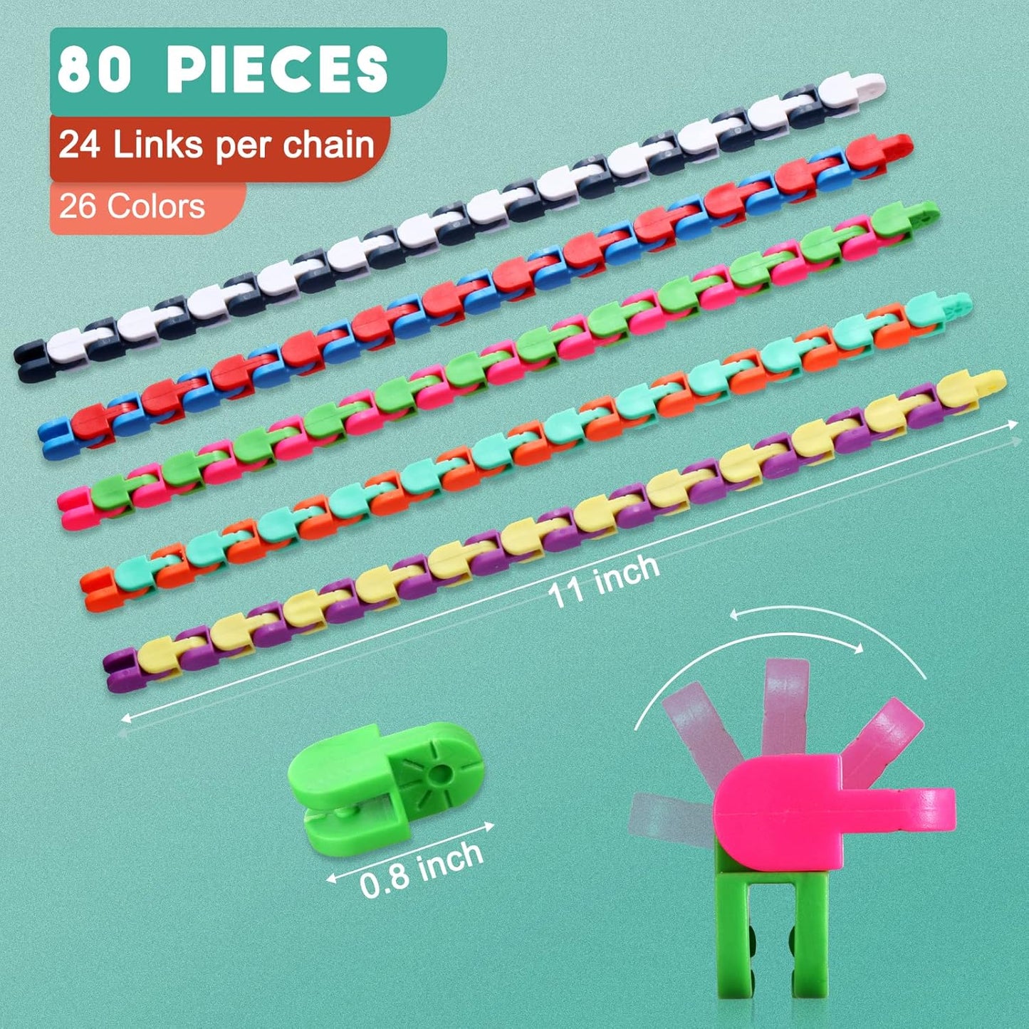 80 Packs Wacky Tracks Fidget 24 Links Finger Sensory Snake Toys Bike Track Chain Toy Chain Fidget Toys Bulk Fidget Toys Snake for Kid Adult Stress Relief Party Classroom Home Travel Multi Color