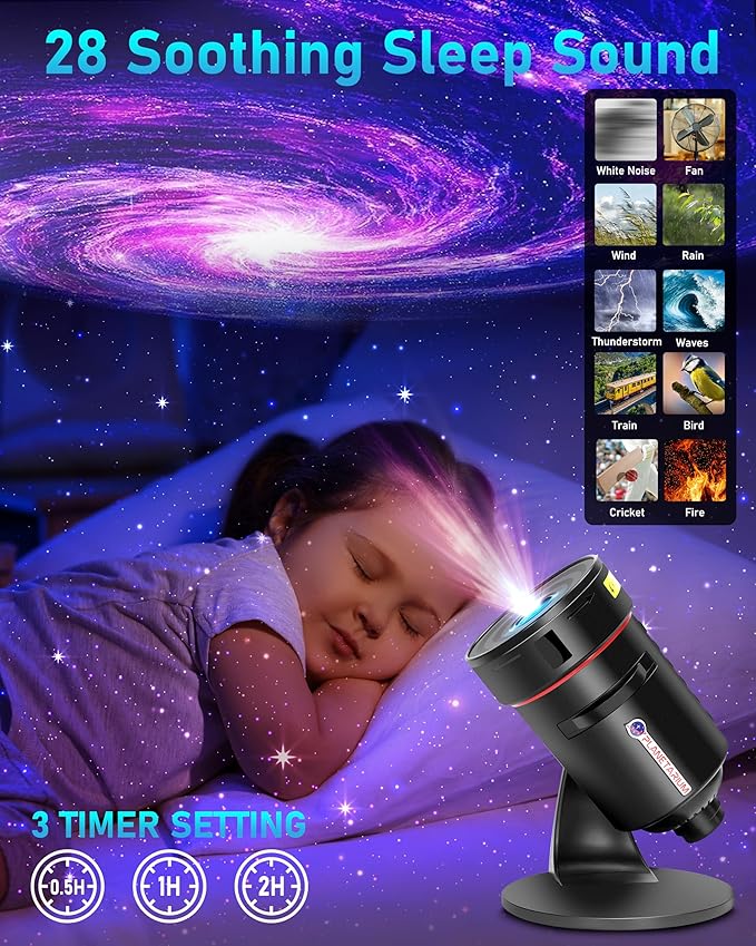 [White Noise] Galaxy Projector - Planetarium Star Projector - Solar System Projector for Kids Bedroom Ceiling Decor - 10 Realistic Nebula丨Timer off Controls 丨360° Rotation