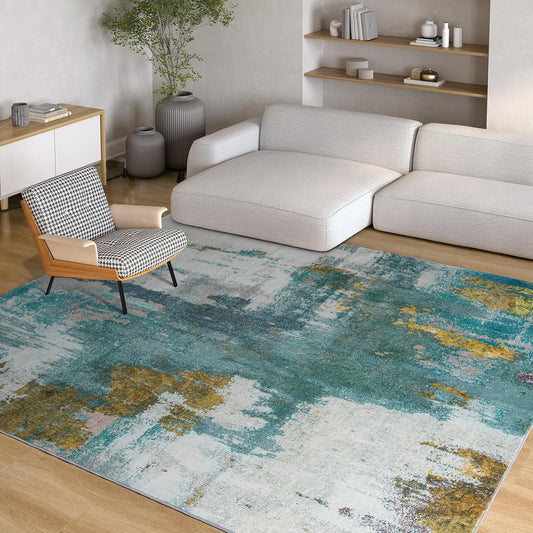 Kelarea 5x7 Blue Rugs for Living Room, Washable Non-Slip Large Rug Abstract Stain Resistant Carpet, Low Pile Soft Indoor Rug for Bedroom, Dining Room, Nursery, Kitchen, Home Office