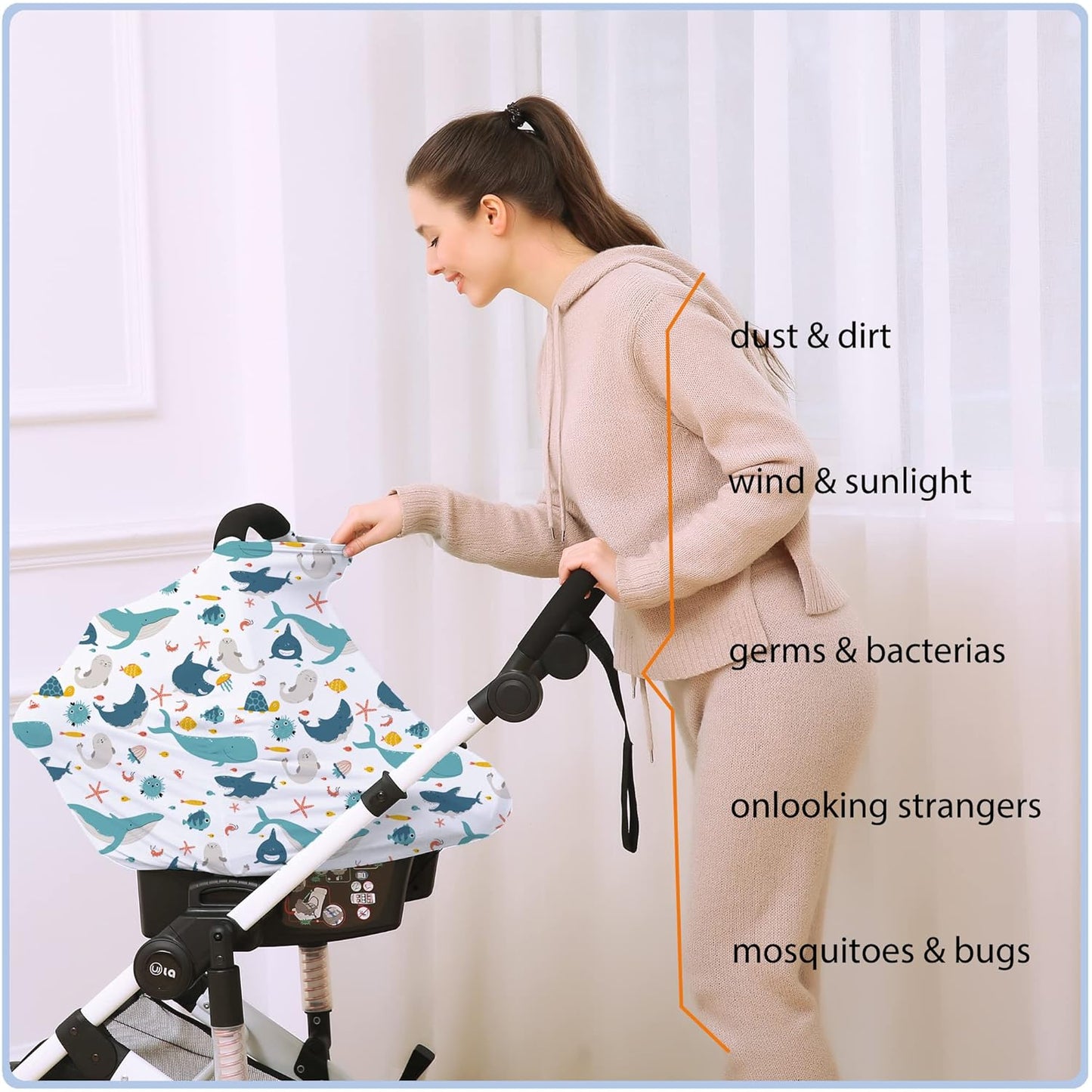 Car Seat Covers for Babies - Multi- use Nursing Carseat Canopy, Breastfeeding Covers, Baby Shower Gifts for Boys and Girls (sea World)