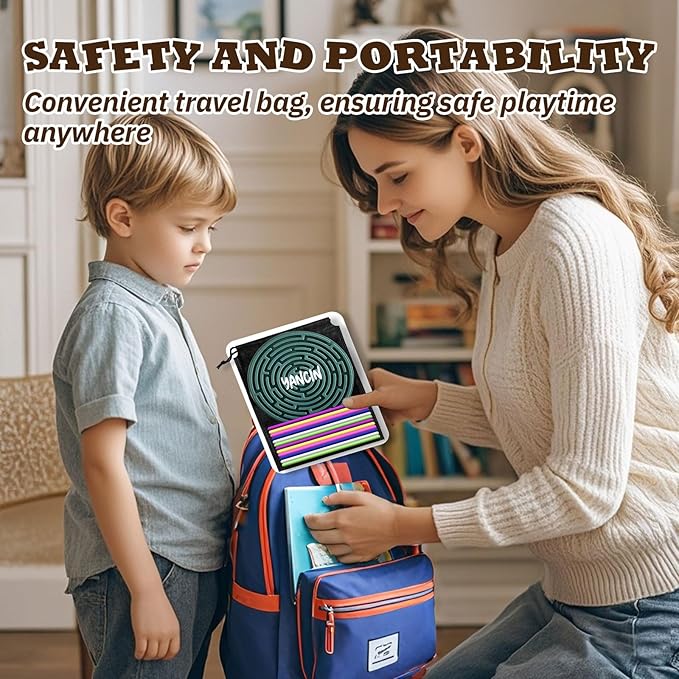 Sensory Activity Board for Kids 3 & Adults: Silicone Fidget Toys for ADHD & Autism, Calming Stress Anxiety, with Travel Bag & 12 Strings