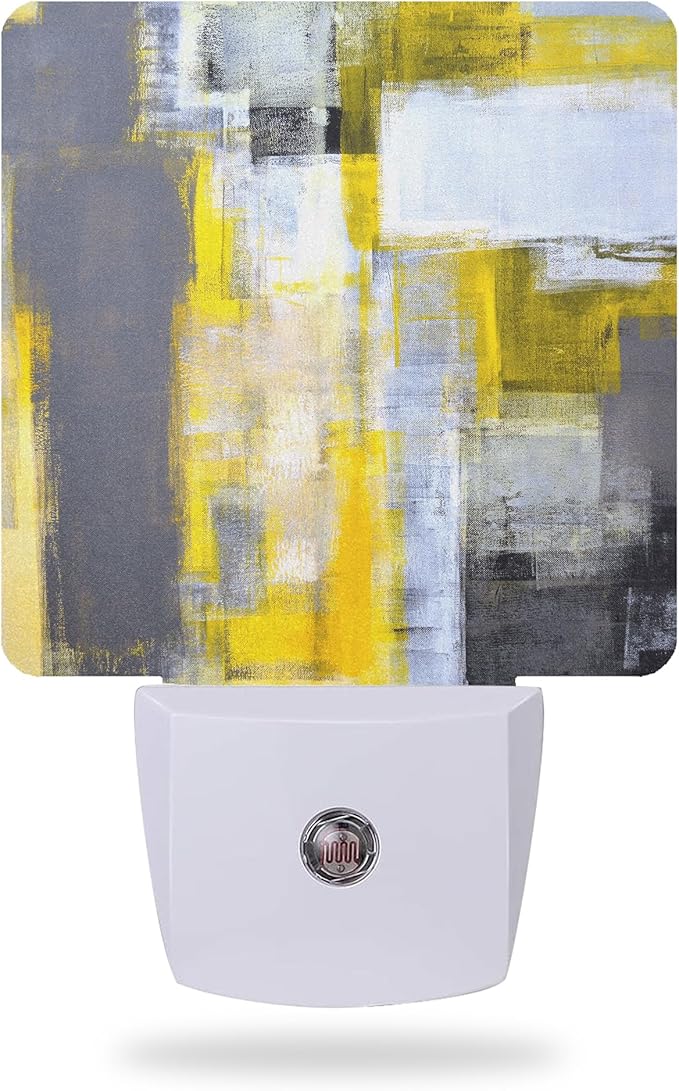 Night Light,Grey and Yellow Abstract Art Night Lights Plug into Wall for Boys Girls Bedroom Decorative Half Round Nightlight Led Lamp 0.5W Sleep Friendly