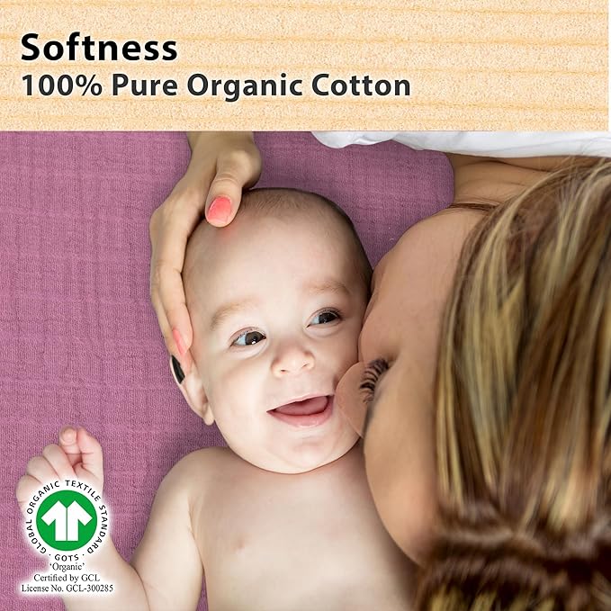 3-Pack Organic Muslin Bassinet Fitted Sheets, Compatible with Halo, Snoo, Graco, Dream On Me, Delta, and Other Standard Size Bassinets - Fits Oval, Hourglass, & Rectangle Shapes (32 x 16 x 4 Inches)