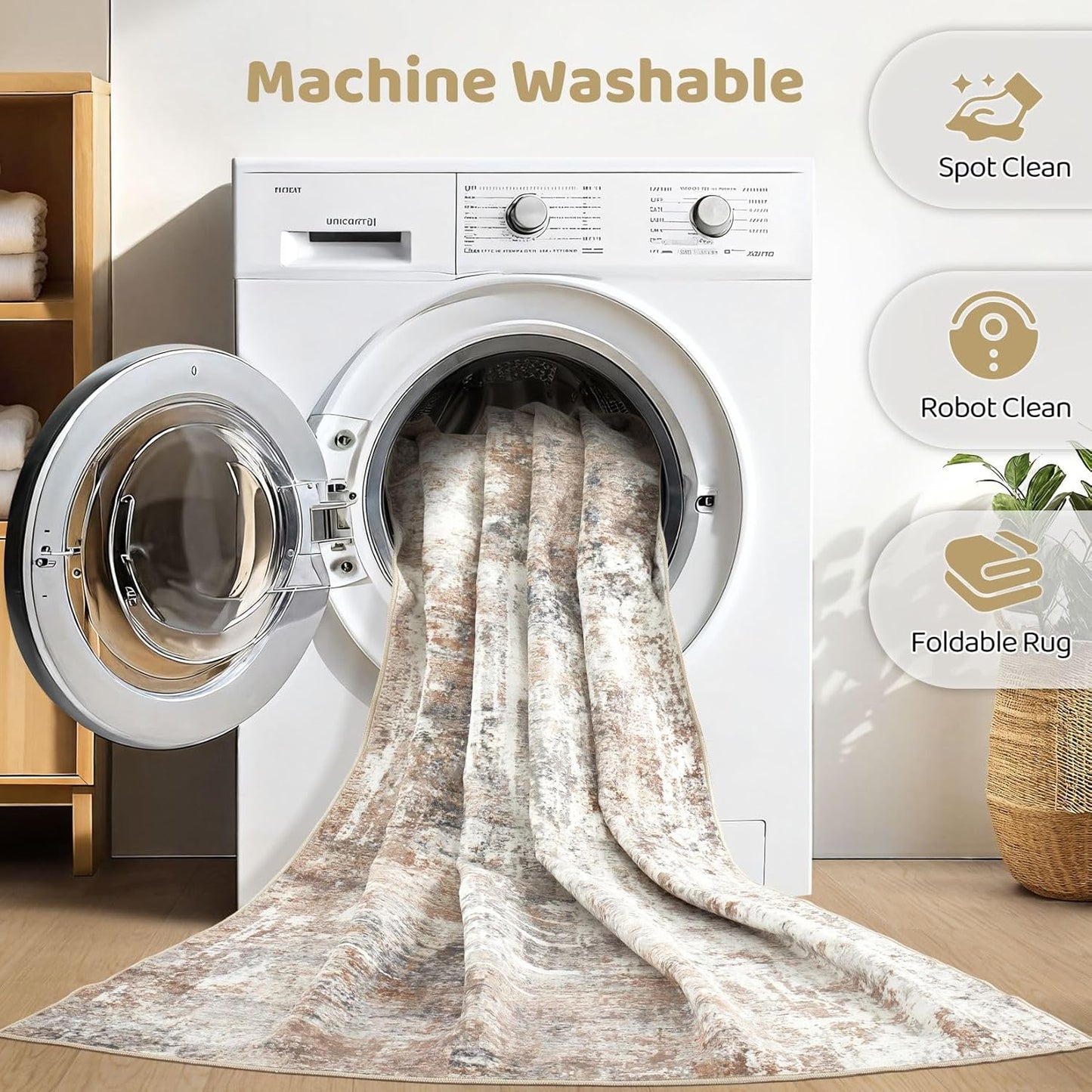 4x6 Rug Washable Area Rugs: Abstract Modern Soft Stain Resistant Indoor Floor Accent Non Slip Carpet for Living Room Entryway Kitchen Bedroom Nursery Office Bedside Home House Decor- Brown