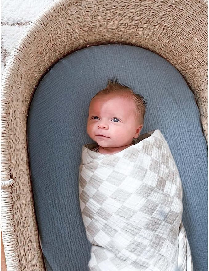 Muslin Bassinet Sheets for Babies – Soft & Breathable 100% Cotton Fitted Sheets for Oval, Rectangle, Hourglass Bassinet Mattress Pads, 2-Pack (Ivory & Pink)