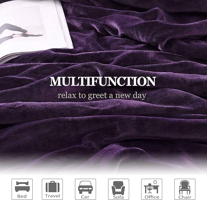 NANPIPER Sherpa Blanket, Super Soft Fuzzy Flannel Fleece/Wool Like Reversible Velvet Plush Couch Blanket, Lightweight Warm Blankets for Winter (Throw Size 50"x60", Purple)