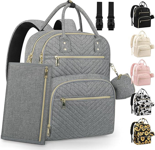 Diaper Bag Backpack,Baby Essentials Diapers Bag with Pacifier Case,Multipurpose Stylish Large Capacity Travel Backpack for Baby Girl/Boy(L-Grey)