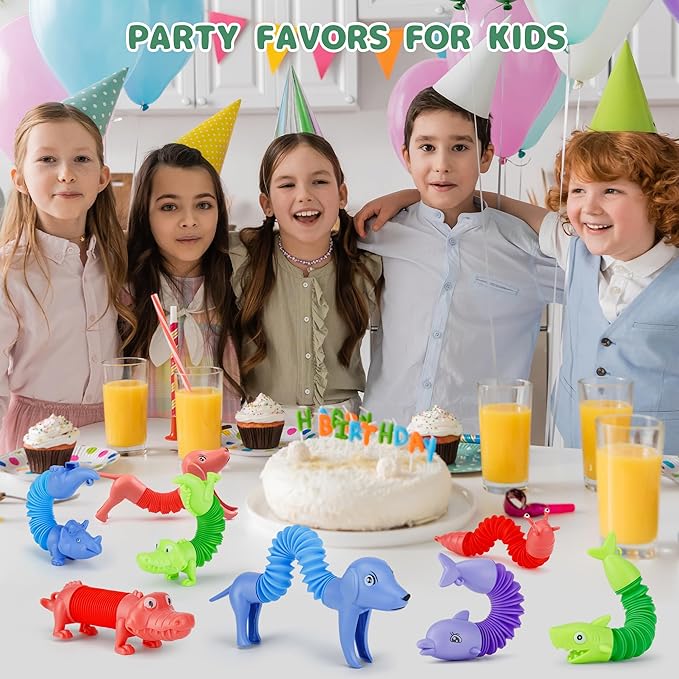 20Pcs Animal Pop Tubes Fidget Toys,Party Favors, Carnival Prizes,Birthday Gifts for Kids, Stress Relief Sensory Toys for Kids 3-8, Piñata Stuffers