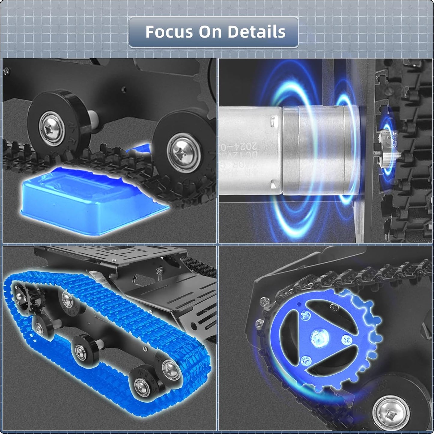Tank Car Chassis with Motor, Shock Absorbing Robot Chassis Full-Metal Robotic Moving Platform Track Chassis for RaspberryPi Arduino DIY Maker Smart Robot Car Chassis Kit (Black, With Encoder motor)