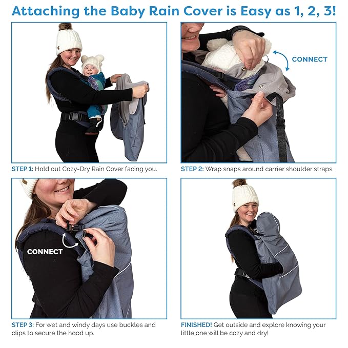 JAN & JUL Waterproof Baby Rain Cover with Hood and Pockets, Universal for Baby Carriers and Strollers (Black)